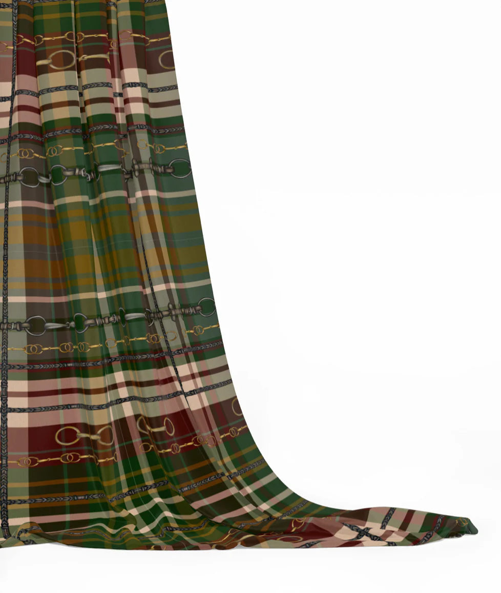 Red and Green Christmas Equestrian Plaid Fabric Luxury Equine Art for Custom Home Decor and Sewing Projects 42x36 inches Pure Cotton