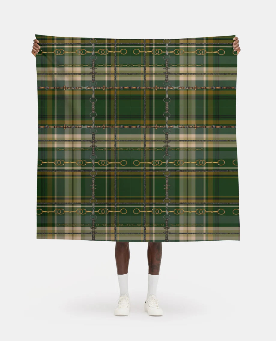 Green and Gold Christmas Equestrian Plaid Fabric Luxury Equine Art for Custom Home Decor and Sewing Projects 42x36 inches Pure Cotton