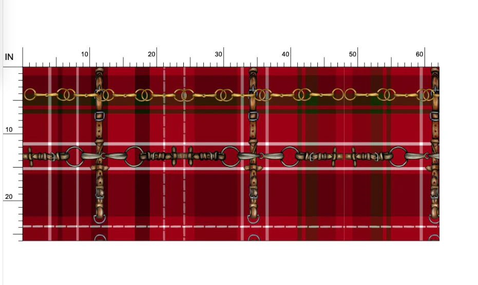Red Equestrian Plaid Fabric Luxury Equine Art for Custom Home Decor and Sewing Projects 42x36 inches Pure Cotton
