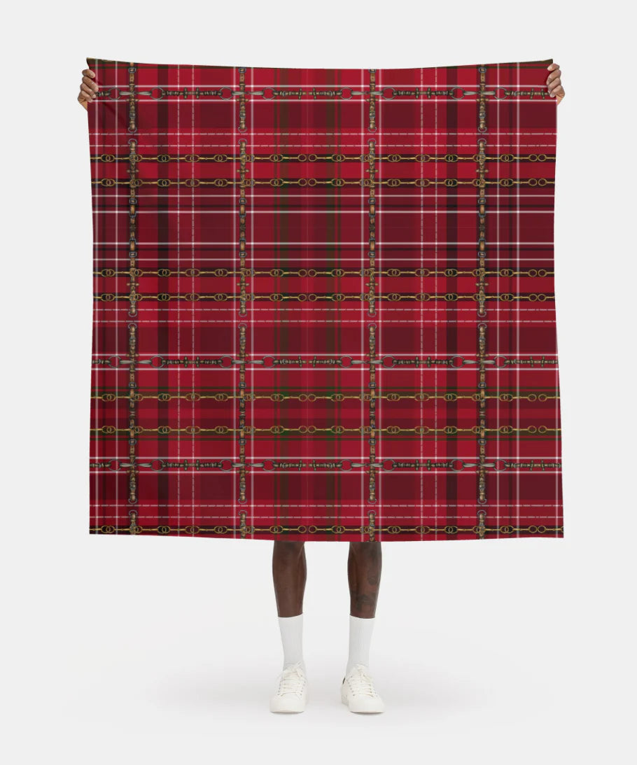 Red Equestrian Plaid Fabric Luxury Equine Art for Custom Home Decor and Sewing Projects 42x36 inches Pure Cotton