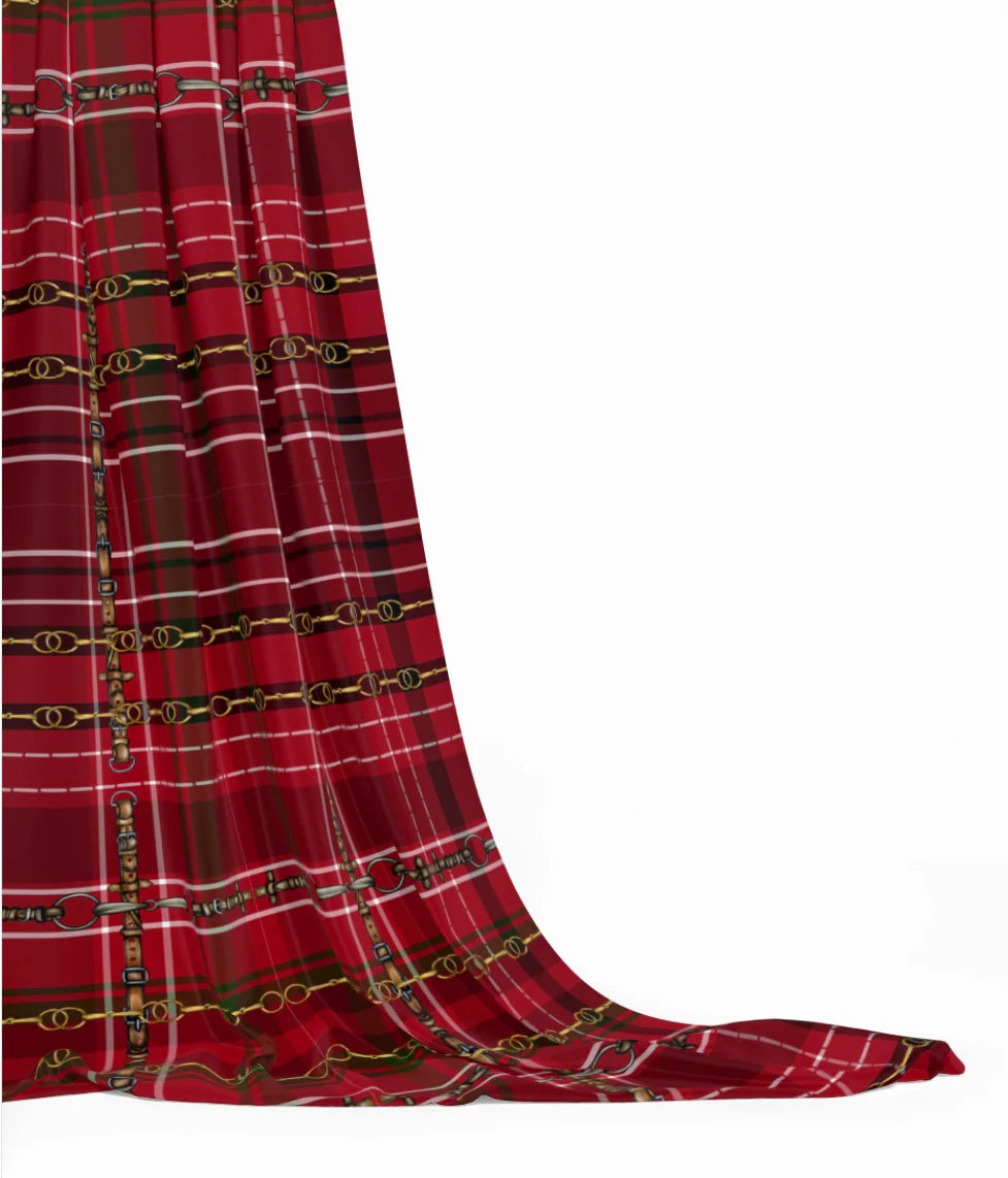 Red Equestrian Plaid Fabric Luxury Equine Art for Custom Home Decor and Sewing Projects 42x36 inches Pure Cotton
