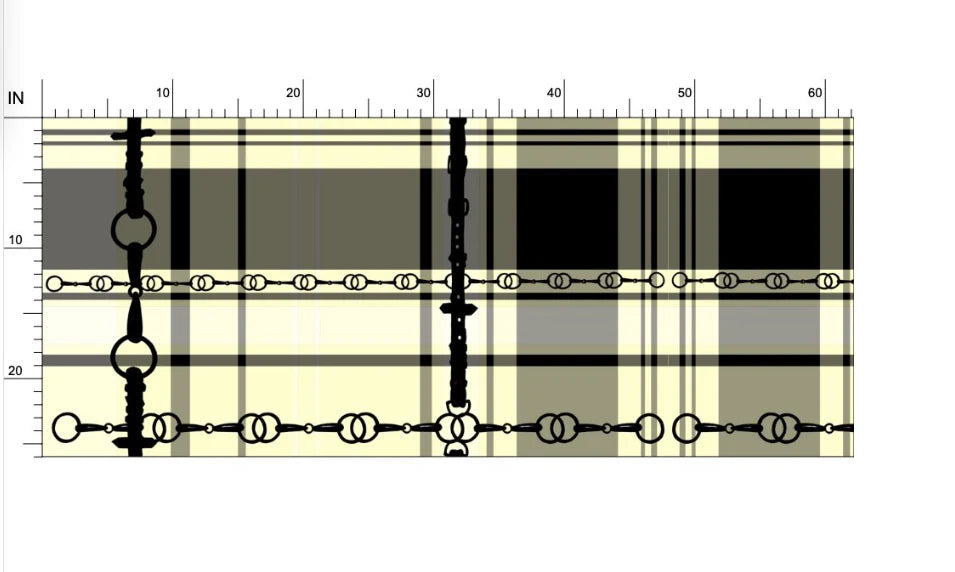 Ivory and Black Equestrian Plaid Fabric Luxury Equine Art for Custom Home Decor and Sewing Projects 42x36 inches Pure Cotton