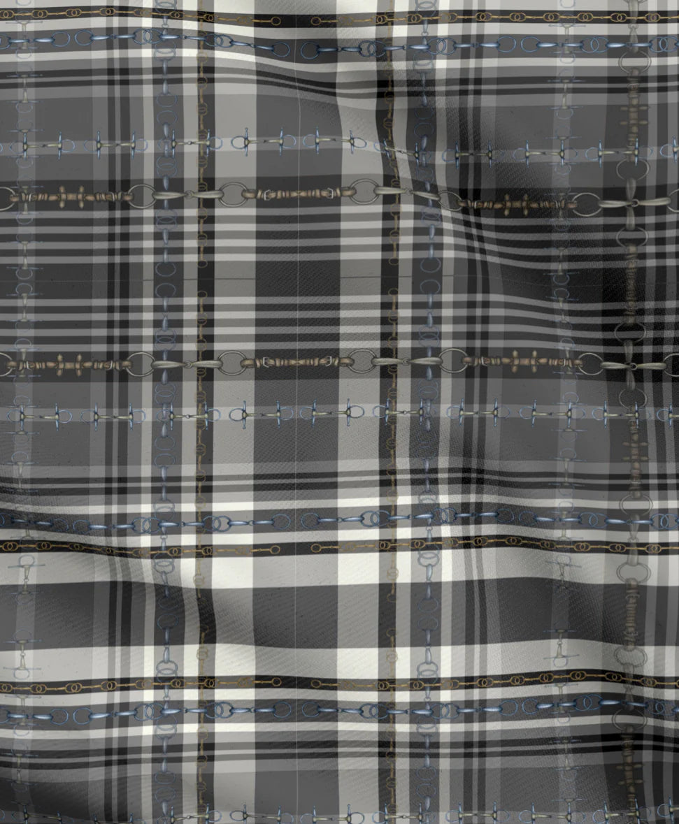 Black and Gray Equestrian Plaid Fabric Luxury Equine Art for Custom Home Decor and Sewing Projects 42x36 inches Pure Cotton