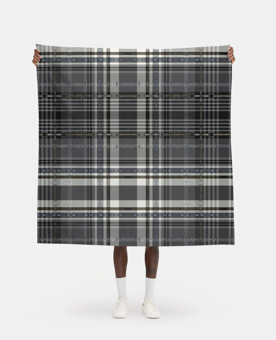 Black and Gray Equestrian Plaid Fabric Luxury Equine Art for Custom Home Decor and Sewing Projects 42x36 inches Pure Cotton