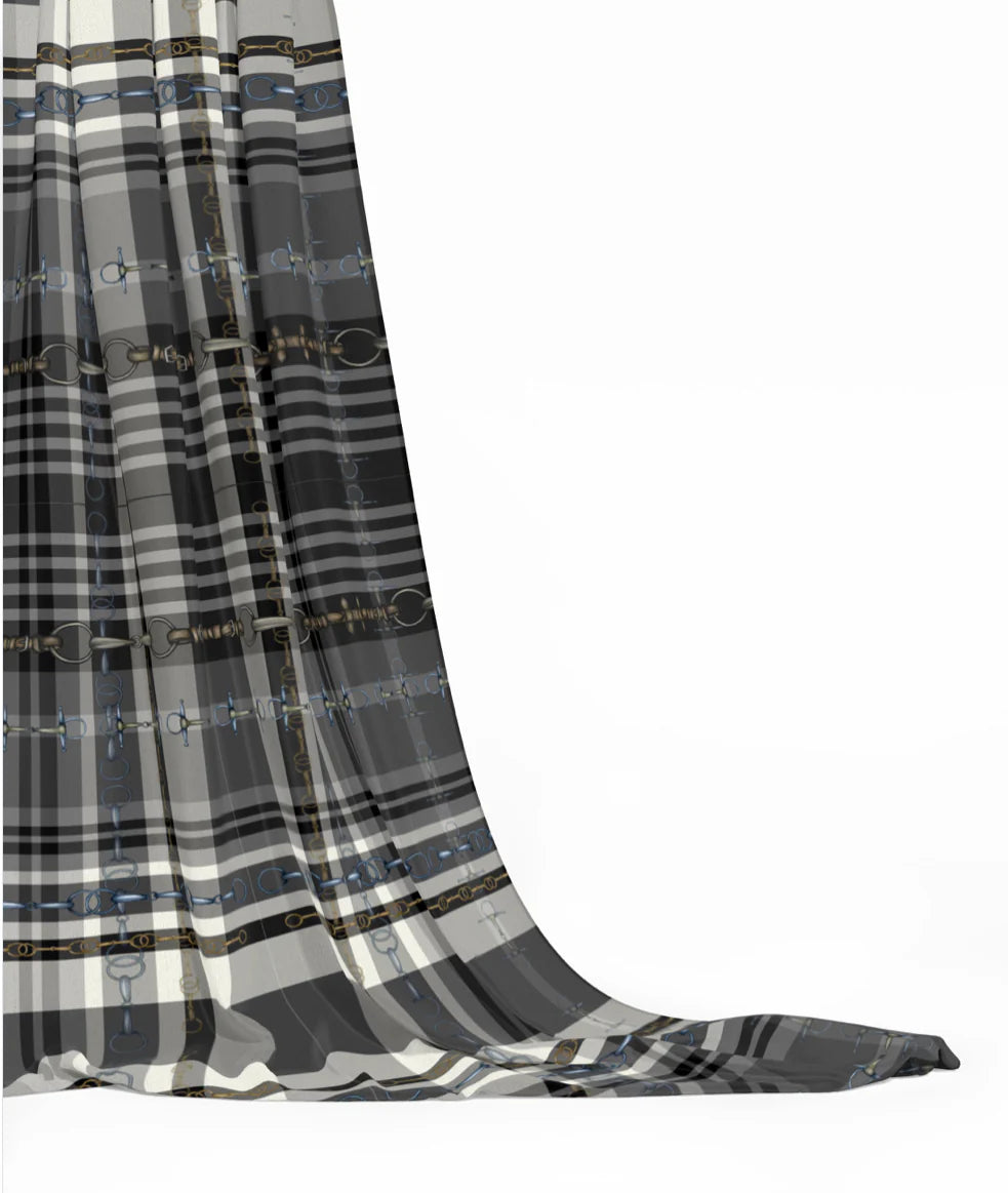 Black and Gray Equestrian Plaid Fabric Luxury Equine Art for Custom Home Decor and Sewing Projects 42x36 inches Pure Cotton