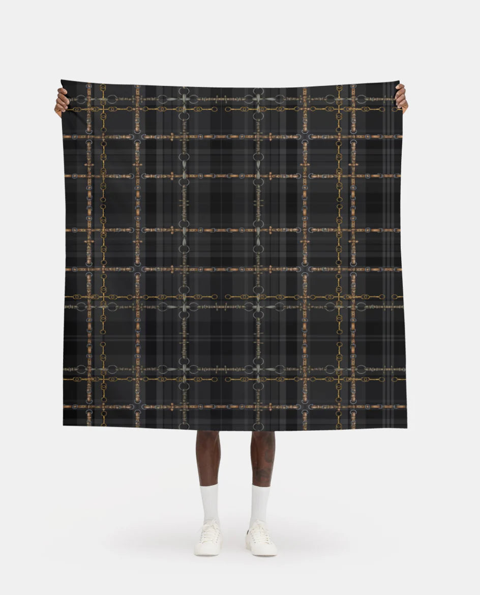 Black and Gray Equestrian Plaid Fabric Luxury Equine Art for Custom Home Decor and Sewing Projects 42x36 inches Pure Cotton