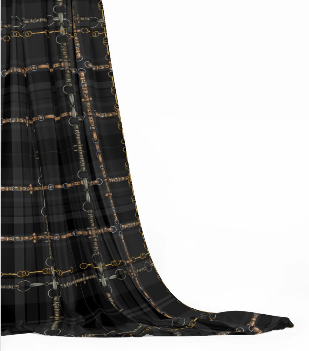 Black and Gray Equestrian Plaid Fabric Luxury Equine Art for Custom Home Decor and Sewing Projects 42x36 inches Pure Cotton