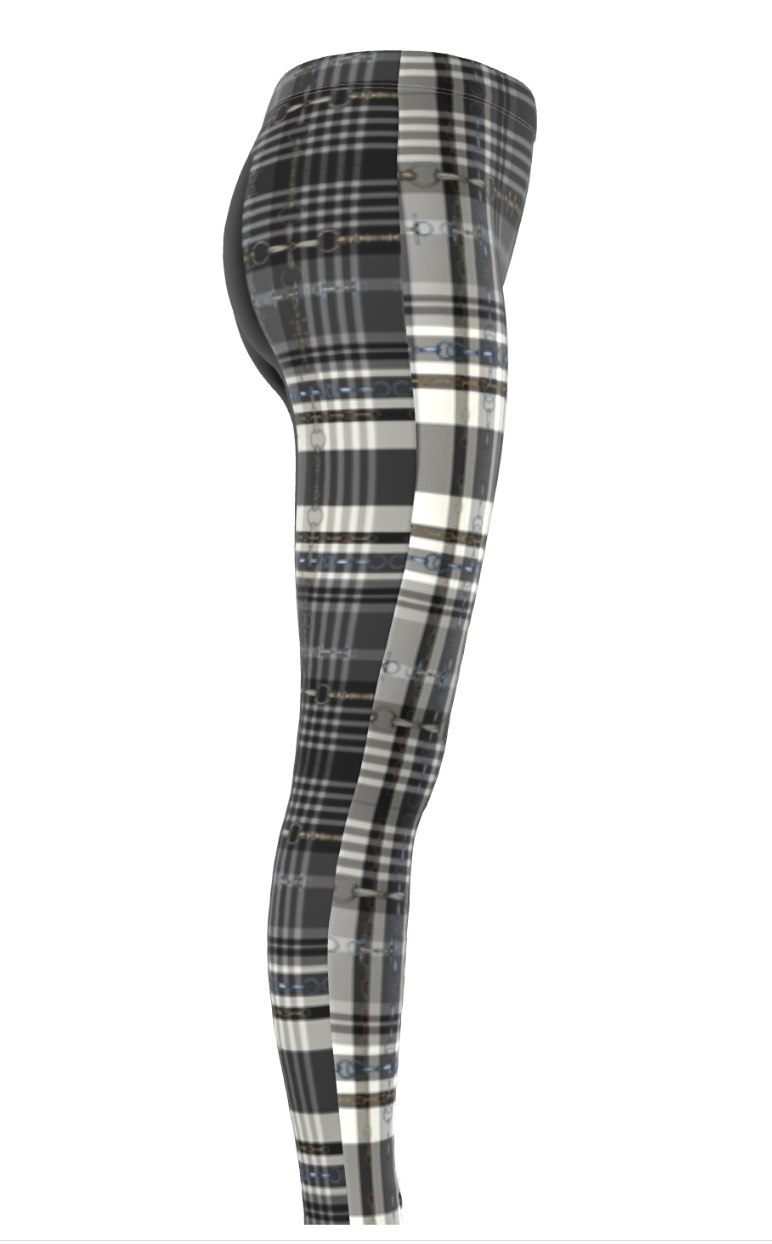 Gray and Black Piaffe Plaid Equestrian Bit Faux Full Seat Riding Tights/ Leggings