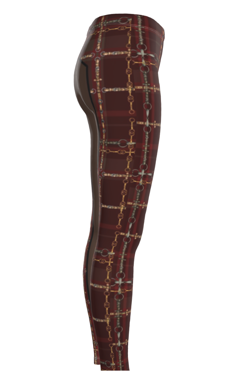 Burgundy Piaffe Plaid Equestrian Bit Faux Full Seat Riding Tights/ Leggings