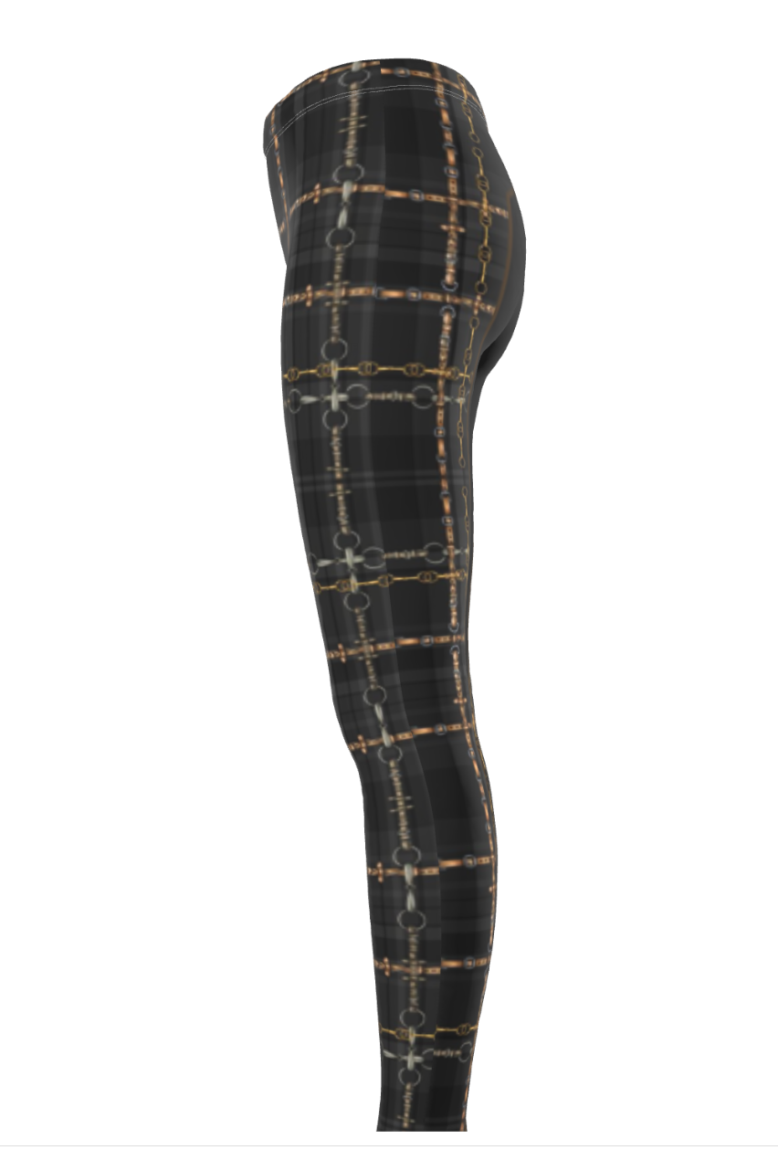 Black and Brown Piaffe Checkered Plaid Equestrian Bit Faux Full Seat Riding Tights/ Leggings