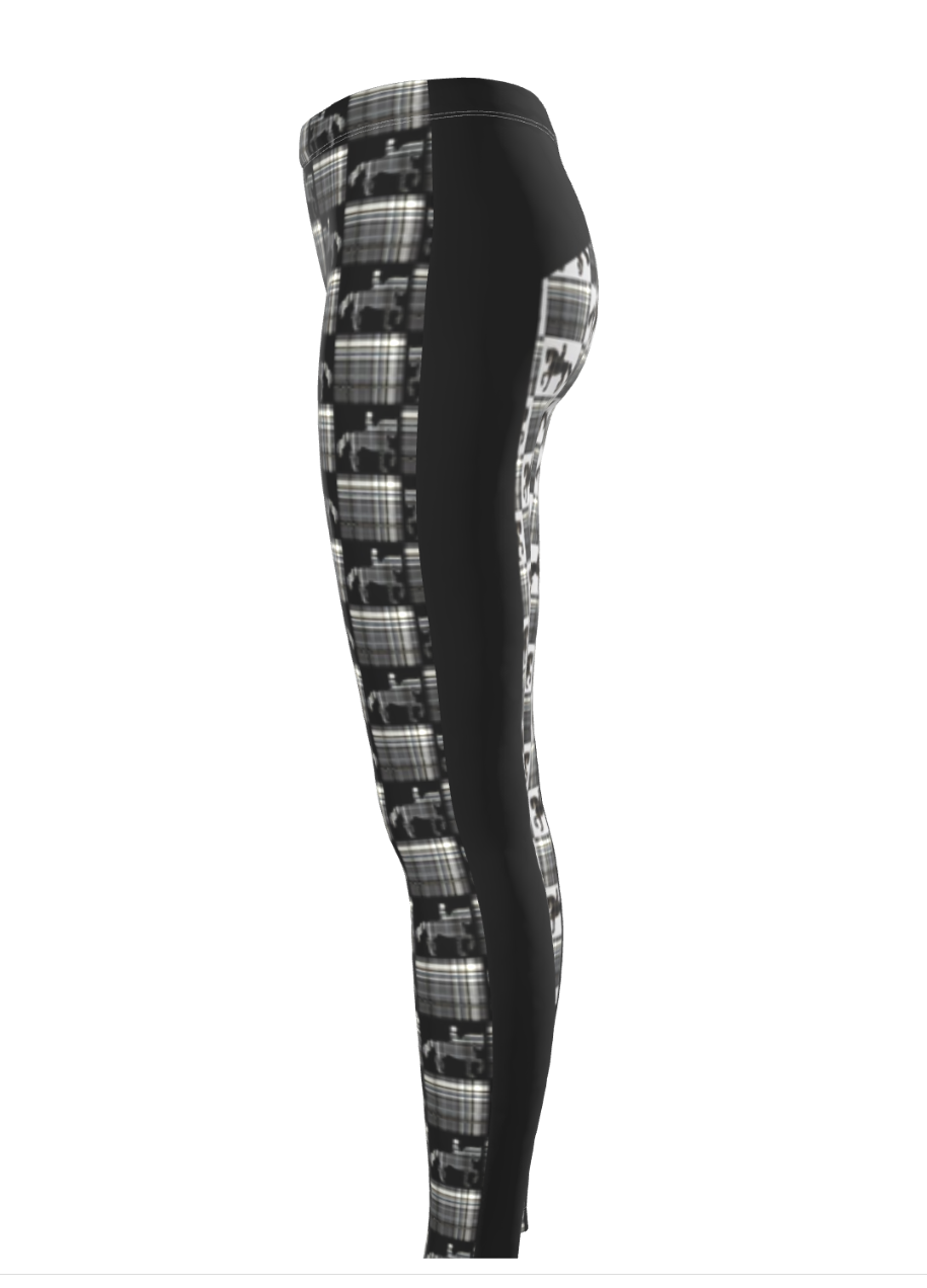 Black Checkered Piaffe Checkered Plaid Equestrian Bit Faux Full Seat Riding Tights/ Leggings