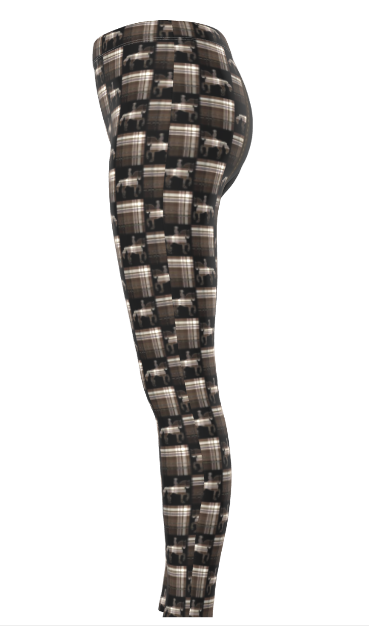 Brown Checkered Piaffe Checkered Plaid Equestrian Bit Faux Full Seat Riding Tights/ Leggings