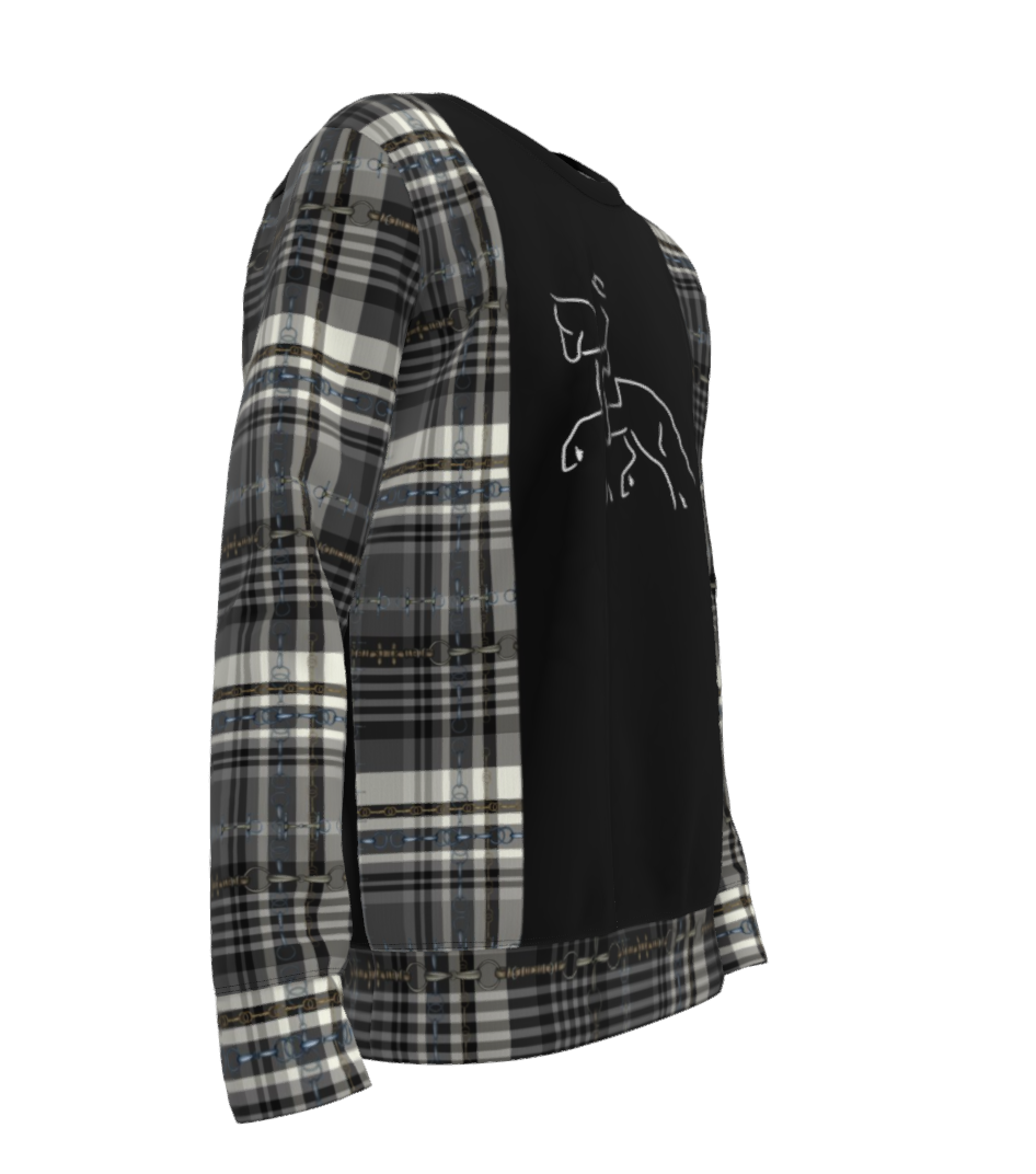 Jenny Veenstra Black and Gray Equestrian Plaid Sweatshirt