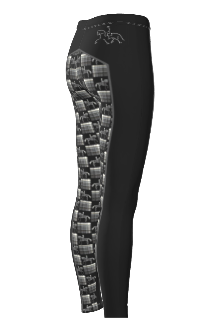 Jenny Veenstra Black and Gray Piaffe Plaid Equestrian Bit Faux Full Seat Riding Fashion Leggings