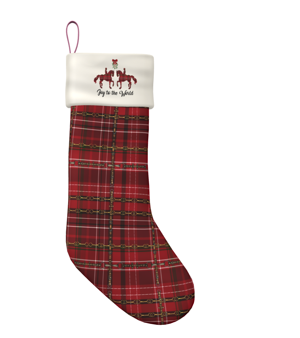 Joy to the World Equestrian Plaid Christmas Stocking