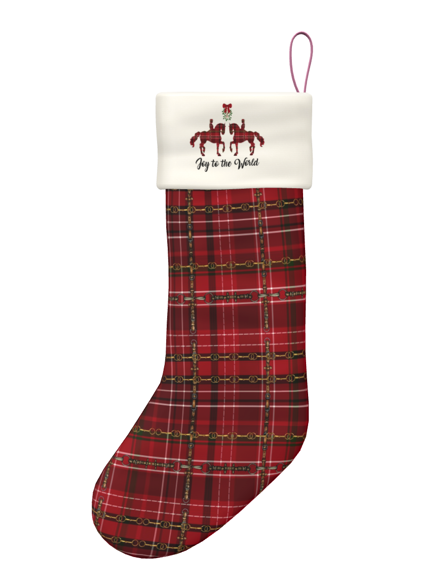 Joy to the World Equestrian Plaid Christmas Stocking