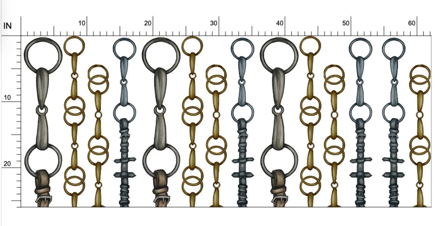 Linear Bits Equestrian Fabric Luxury Equine Art for Custom Home Decor and Sewing Projects 42x36 inches Pure Cotton