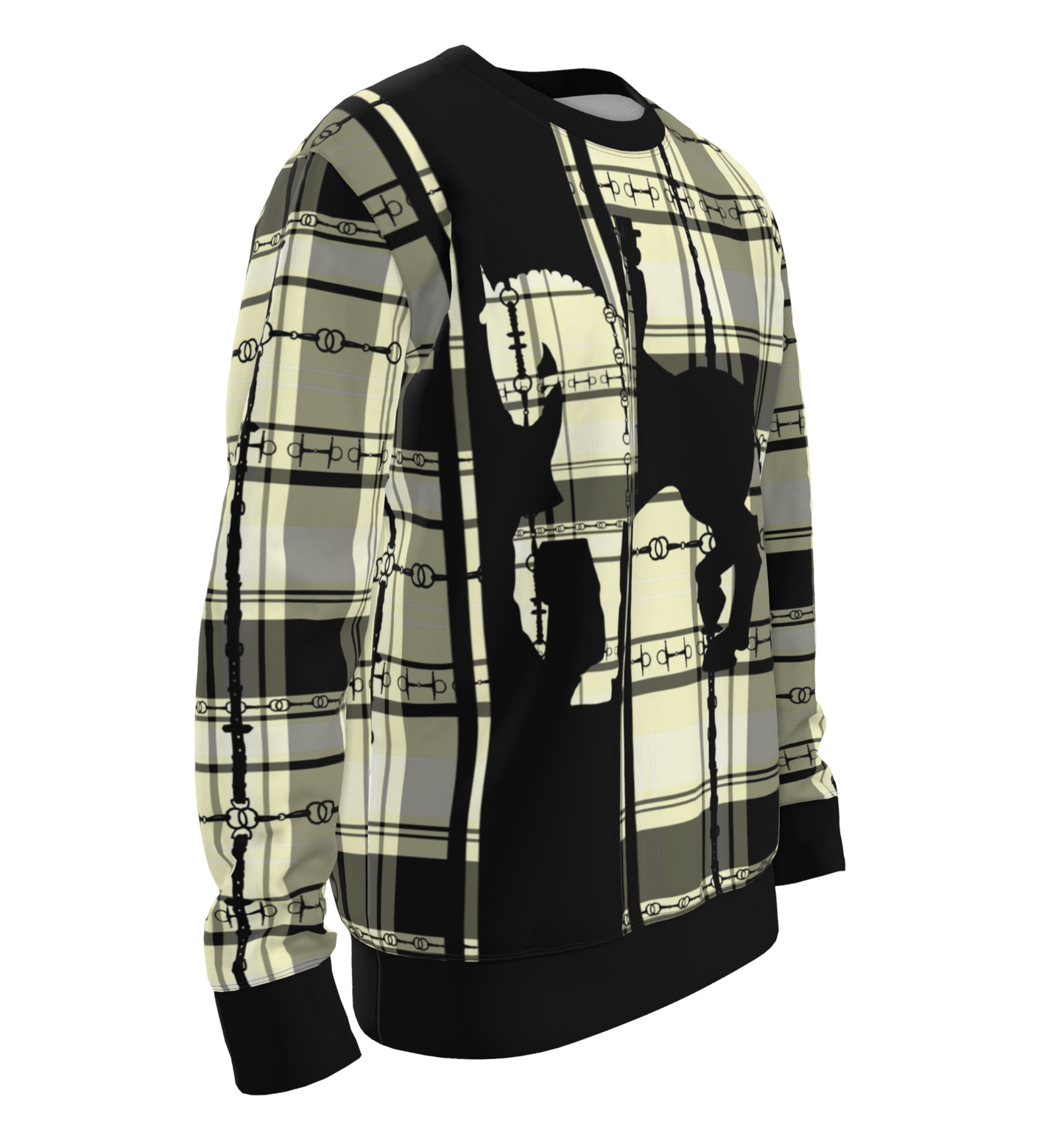 Ivory and Black Dressage Piaffe Plaid Sport Sweatshirt