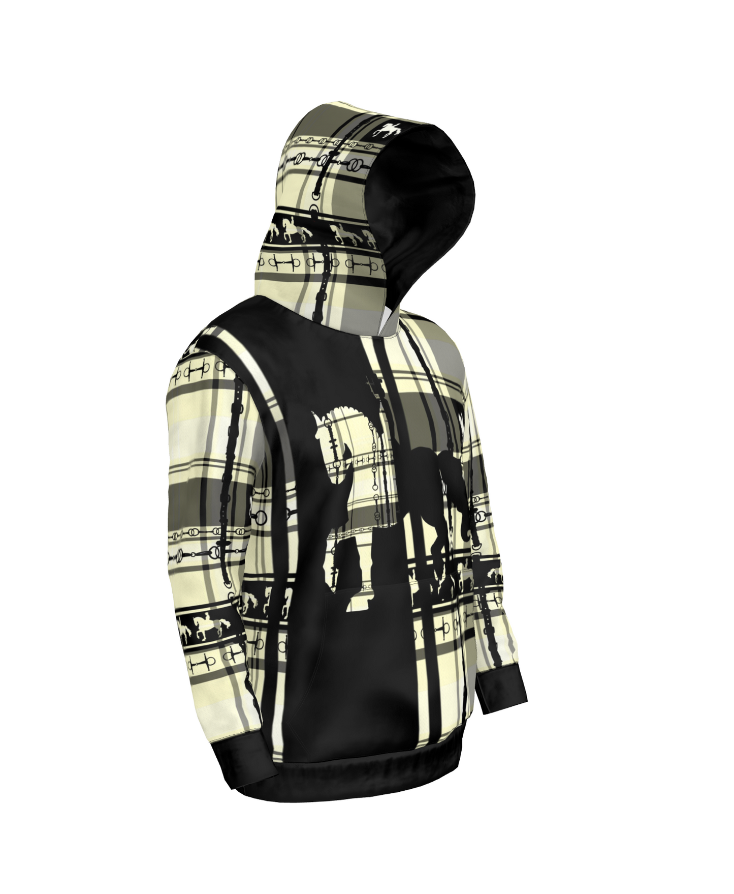 Black and Ivory Half Horse Dressage Sporty Hoodie