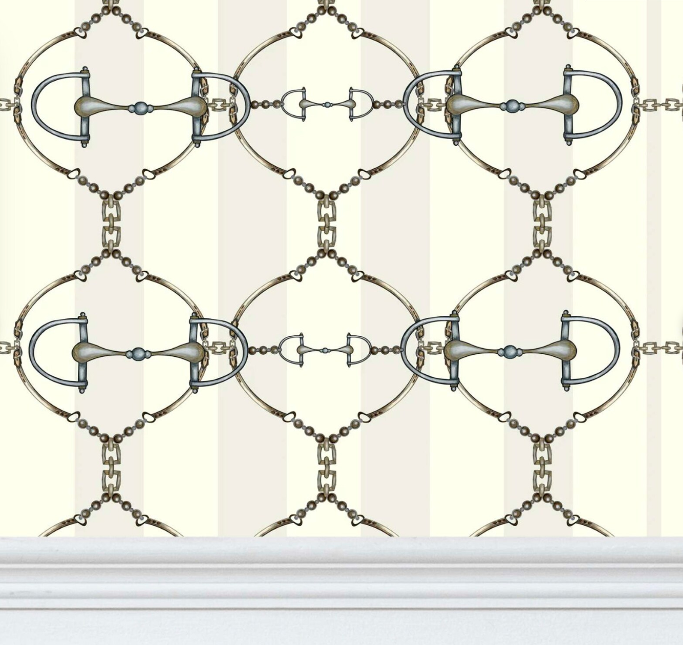 Use code Thankyou30 for 30% off. Ivory/Cream Stripe Equestrian Snaffle Bit Luxury Wallpaper Equestrian Home Decor
