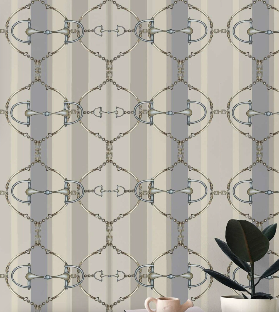 Blue and Cream Equestrian Luxury Wallpaper Equestrian Home Decor