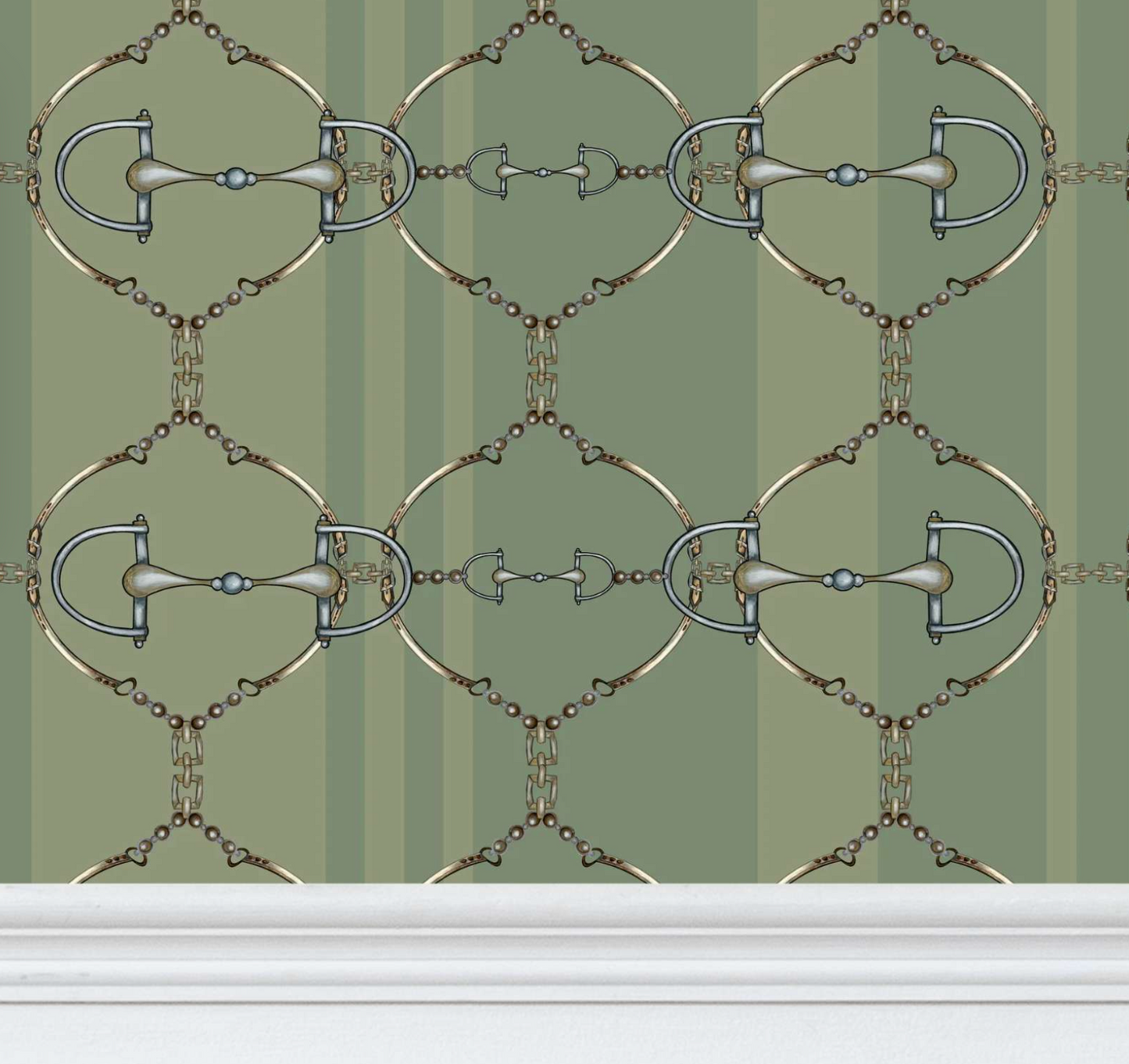 Use code Thankyou30 for 30% off. Sage Green Stripe Green Snaffle Bit Equestrian Luxury Wallpaper Equestrian Home Decor