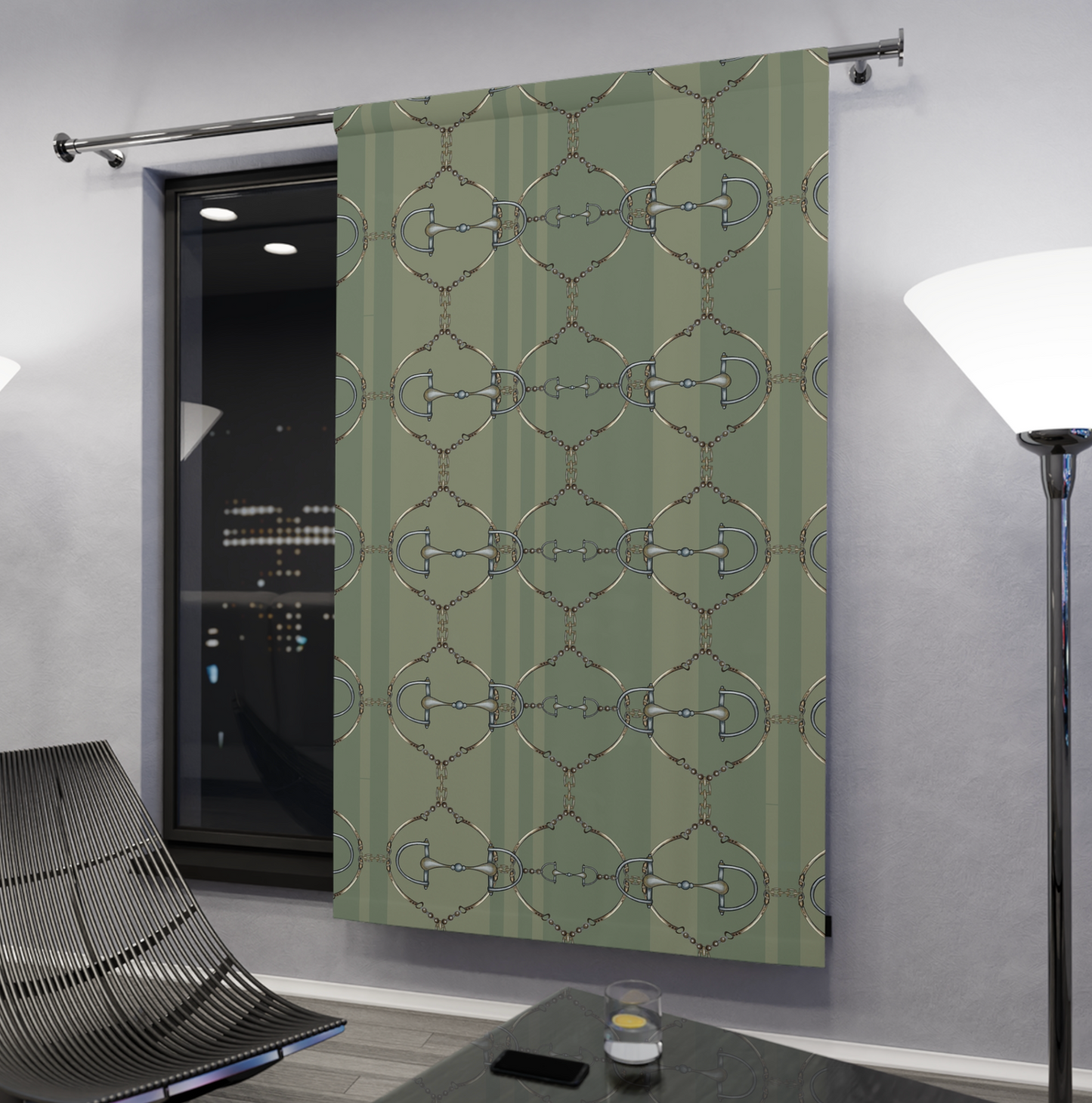 Sage Green Equestrian Snaffle Bit heavy high quality Window Curtains (1 Piece)