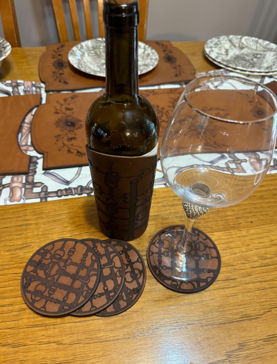 Leather Equestrian Party snaffle Bit design coaster Handmade Elegant Dining Decor Equestrian Gift Set of Four