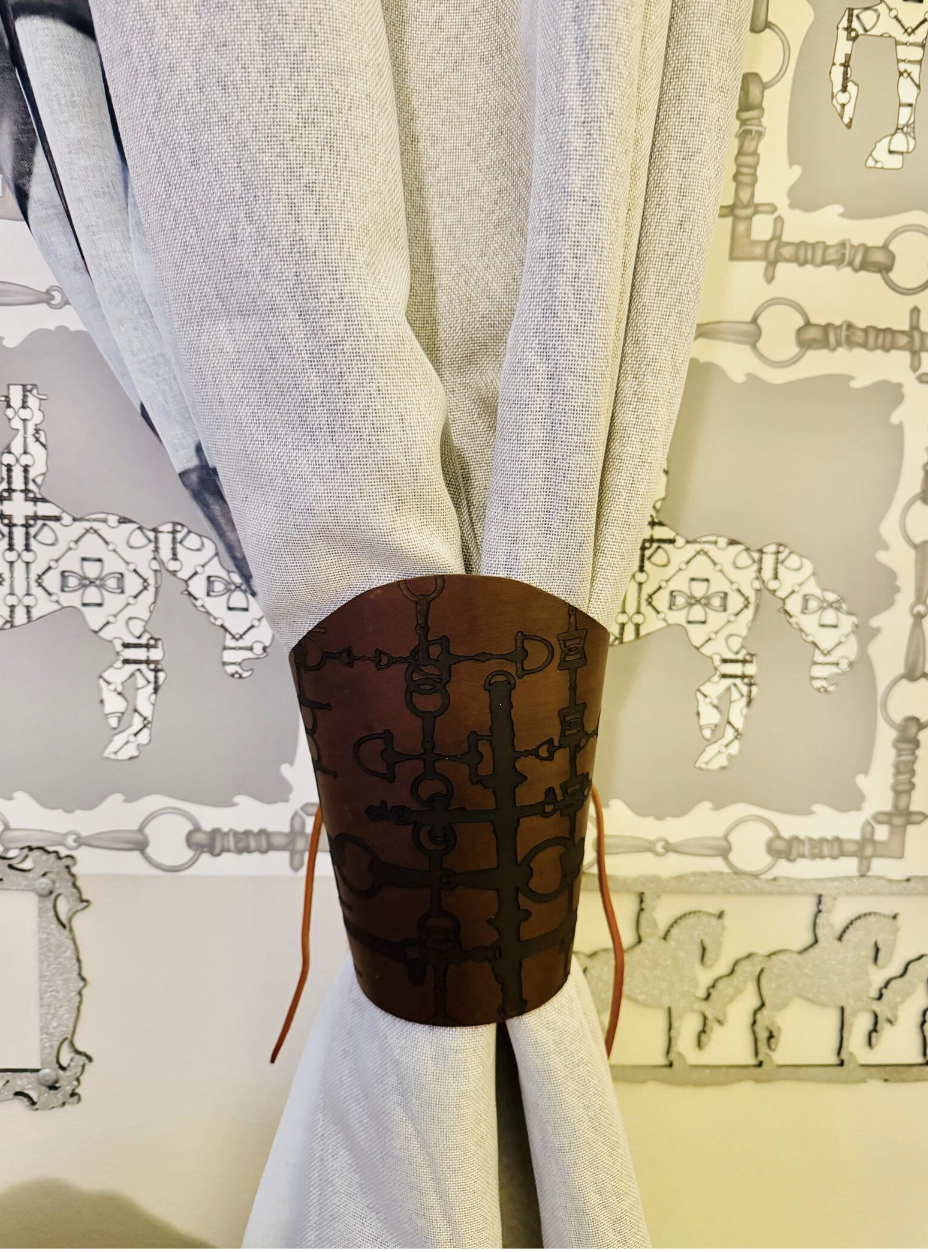 Leather Equestrian Curtain Tieback With Snaffle Bit design- Handmade Elegant Home Decor for Horse Lovers