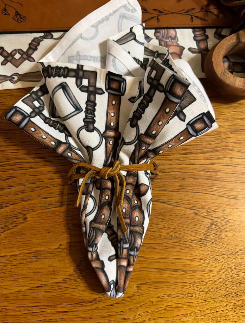 Leather Equestrian Party napkin Rings Handmade Elegant Dining Decor Equestrian Gift Set of Four