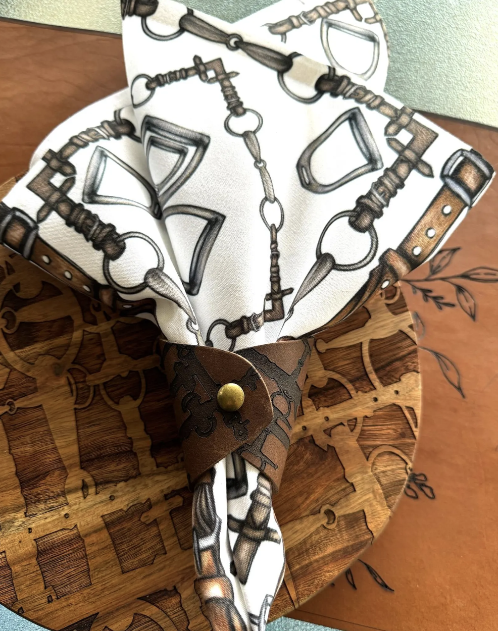 Leather Equestrian Party napkin Rings Handmade Elegant Dining Decor Equestrian Gift Set of Fou