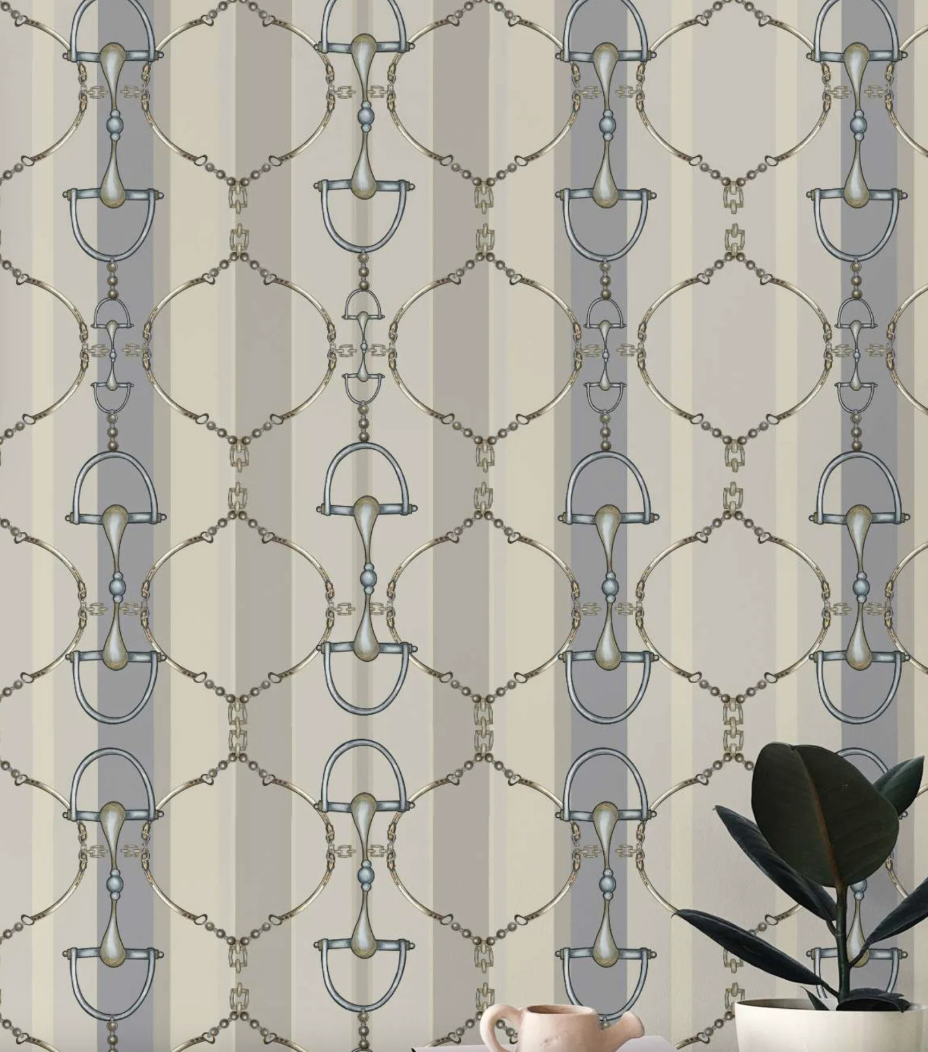 Linear Snaffle Bit Wallpaper Luxury Equestrian Home Decor Farmhouse Wall Accent Wallpaper Neutral Decor
