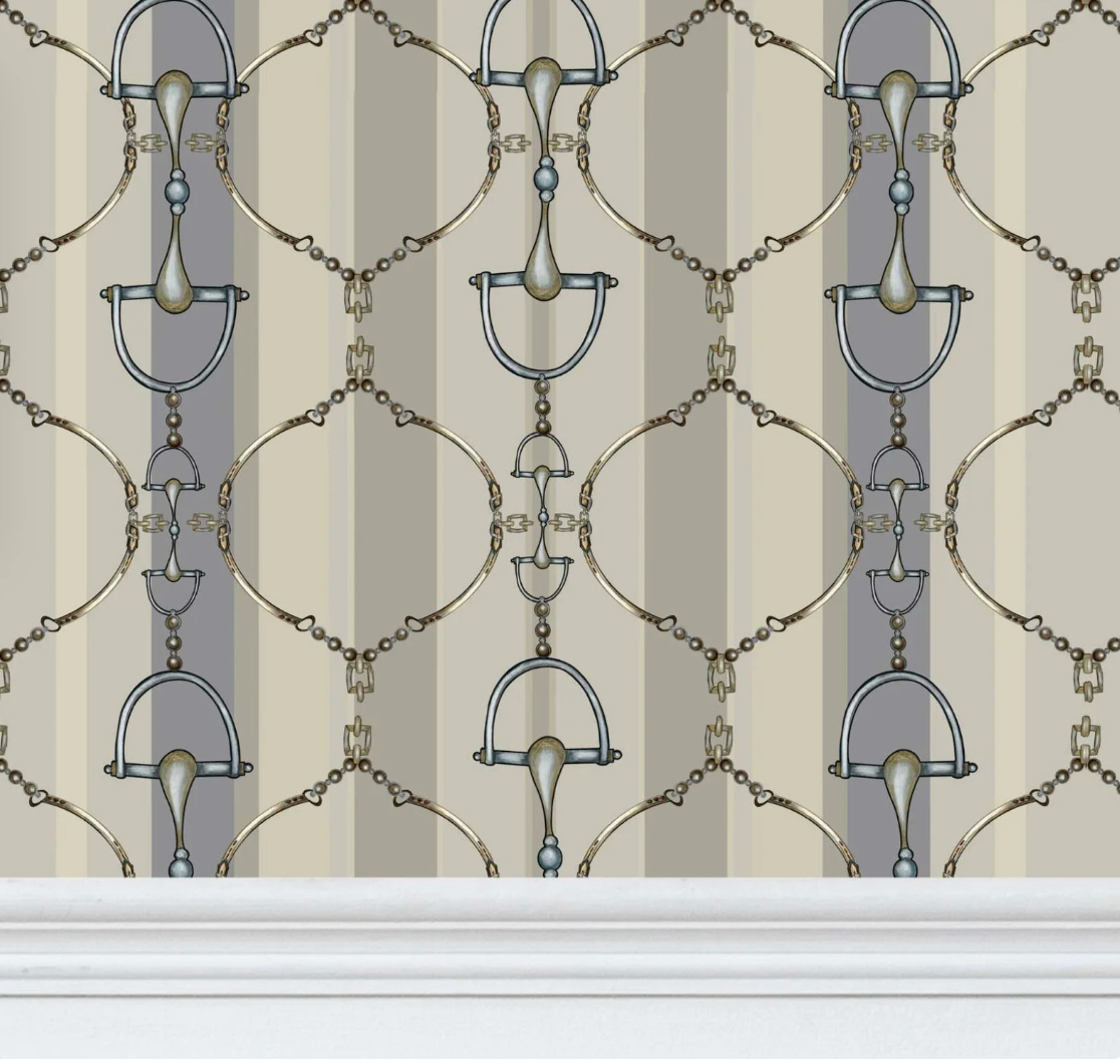 Linear Snaffle Bit Wallpaper Luxury Equestrian Home Decor Farmhouse Wall Accent Wallpaper Neutral Decor