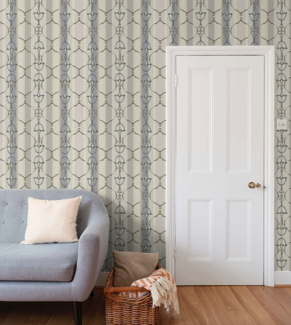Linear Snaffle Bit Wallpaper Luxury Equestrian Home Decor Farmhouse Wall Accent Wallpaper Neutral Decor