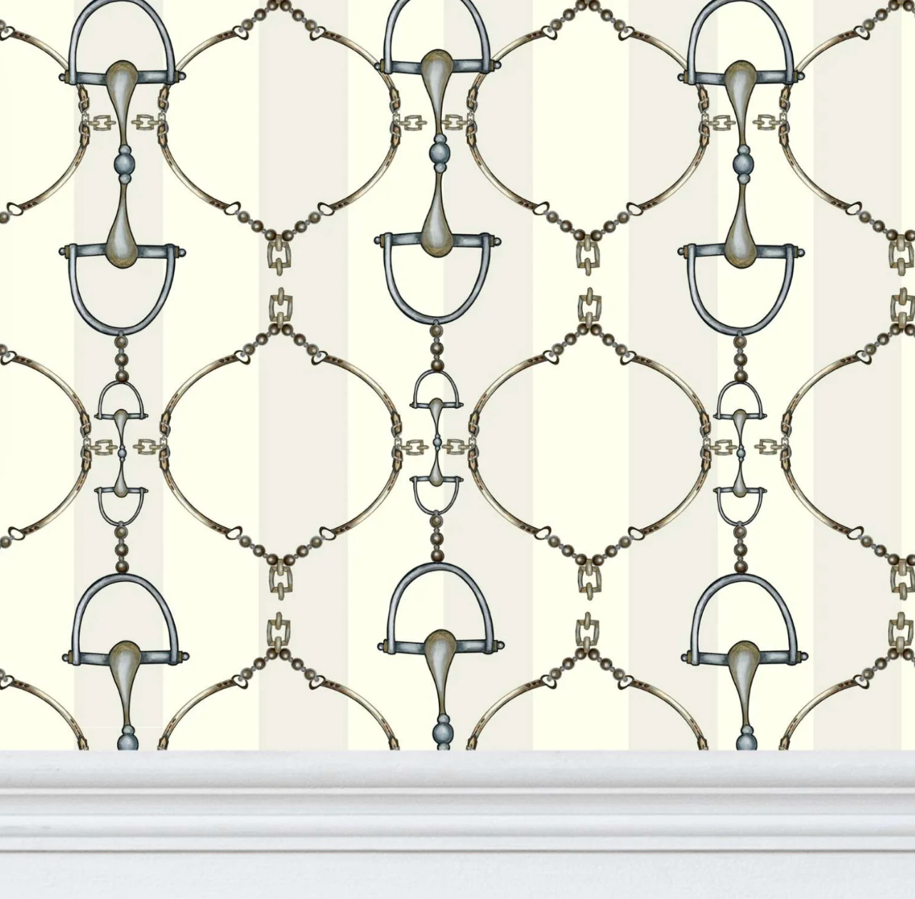 Ivory Snaffle Bit Wallpaper Luxury Equestrian Home Decor Farmhouse Wall Accent Wallpaper Neutral Decor