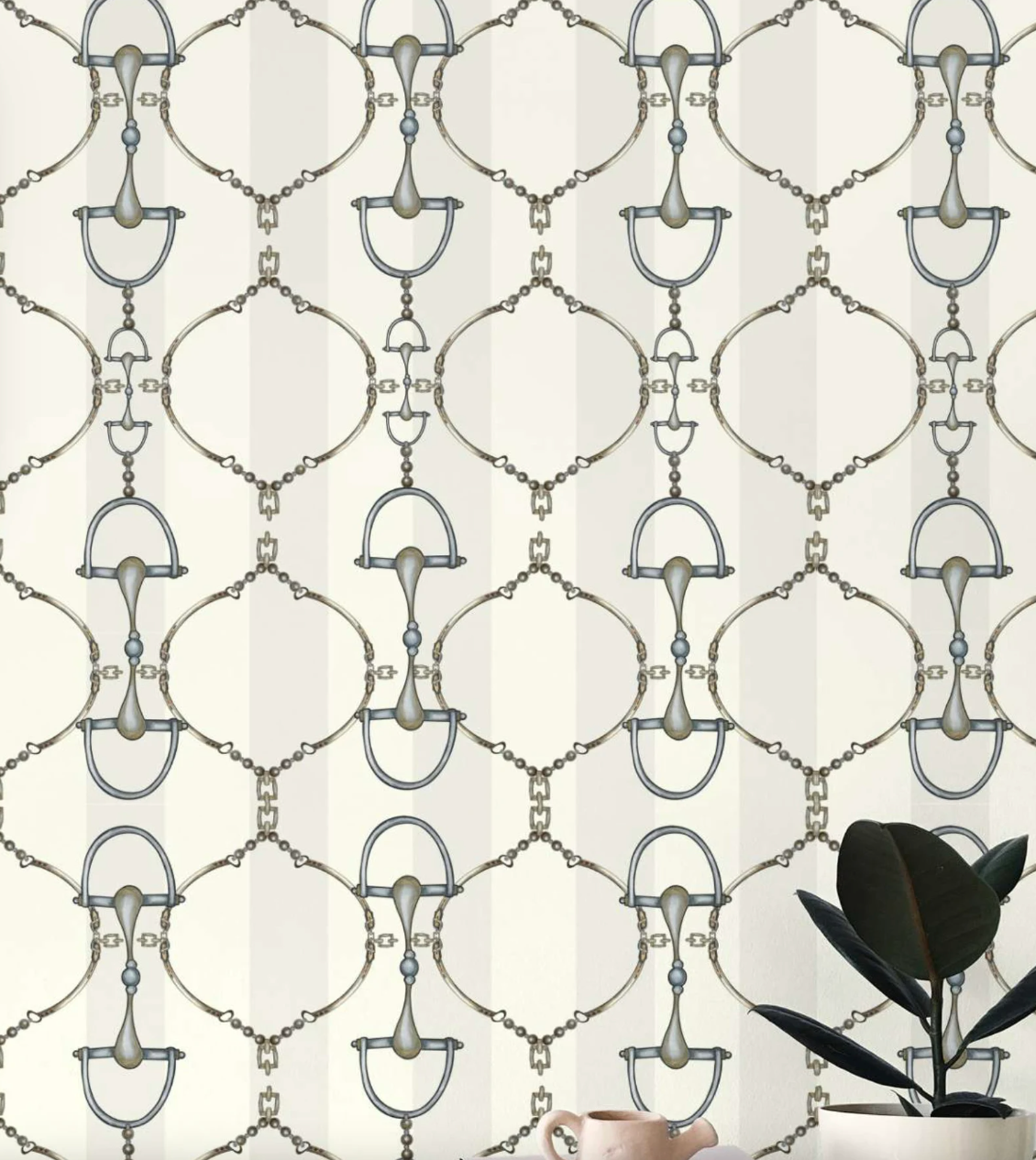 Ivory Snaffle Bit Wallpaper Luxury Equestrian Home Decor Farmhouse Wall Accent Wallpaper Neutral Decor