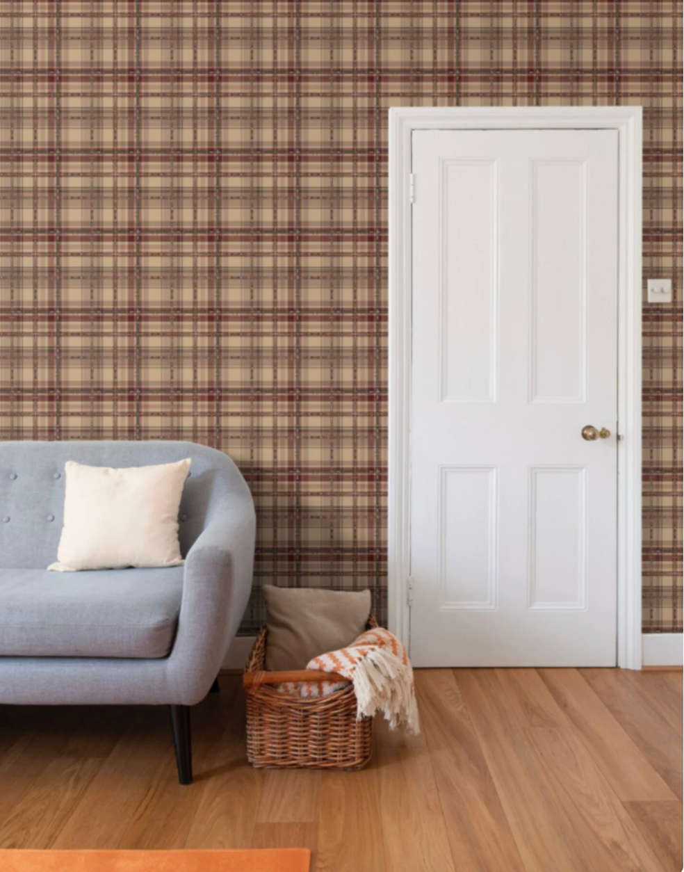 Farmhouse Plaid Wallpaper Bit and Rein Pattern Traditional Red and Brown Plaid Luxury Equestrian Home Decor