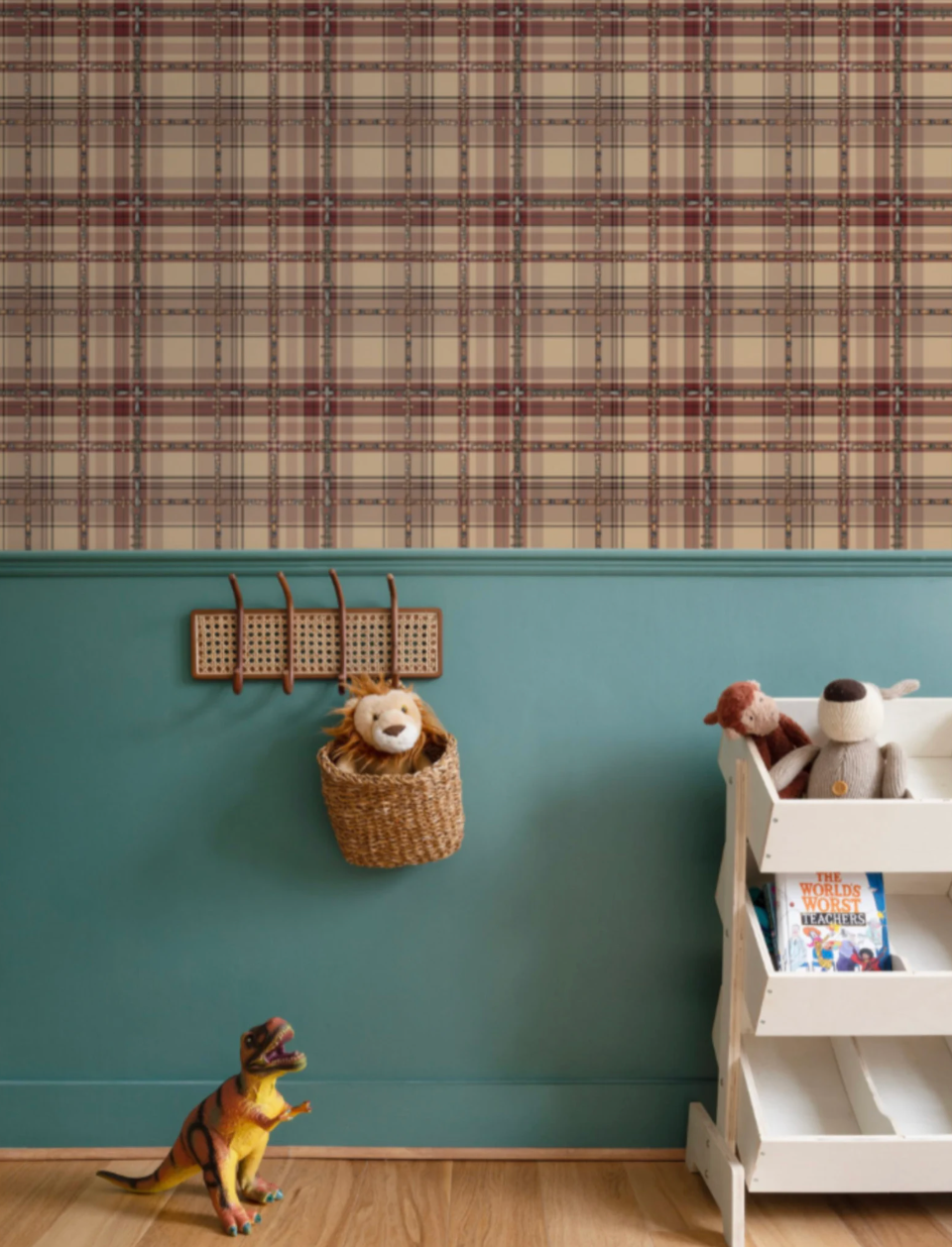 Farmhouse Plaid Wallpaper Bit and Rein Pattern Traditional Red and Brown Plaid Luxury Equestrian Home Decor