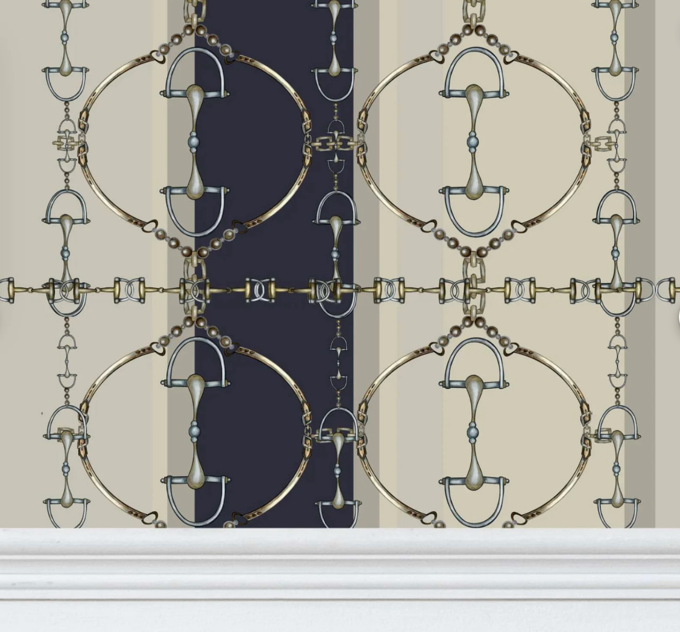 Navy Snaffle Bit Wallpaper Luxury Equestrian Home Decor Farmhouse Wall Accent Wallpaper Neutral Decor