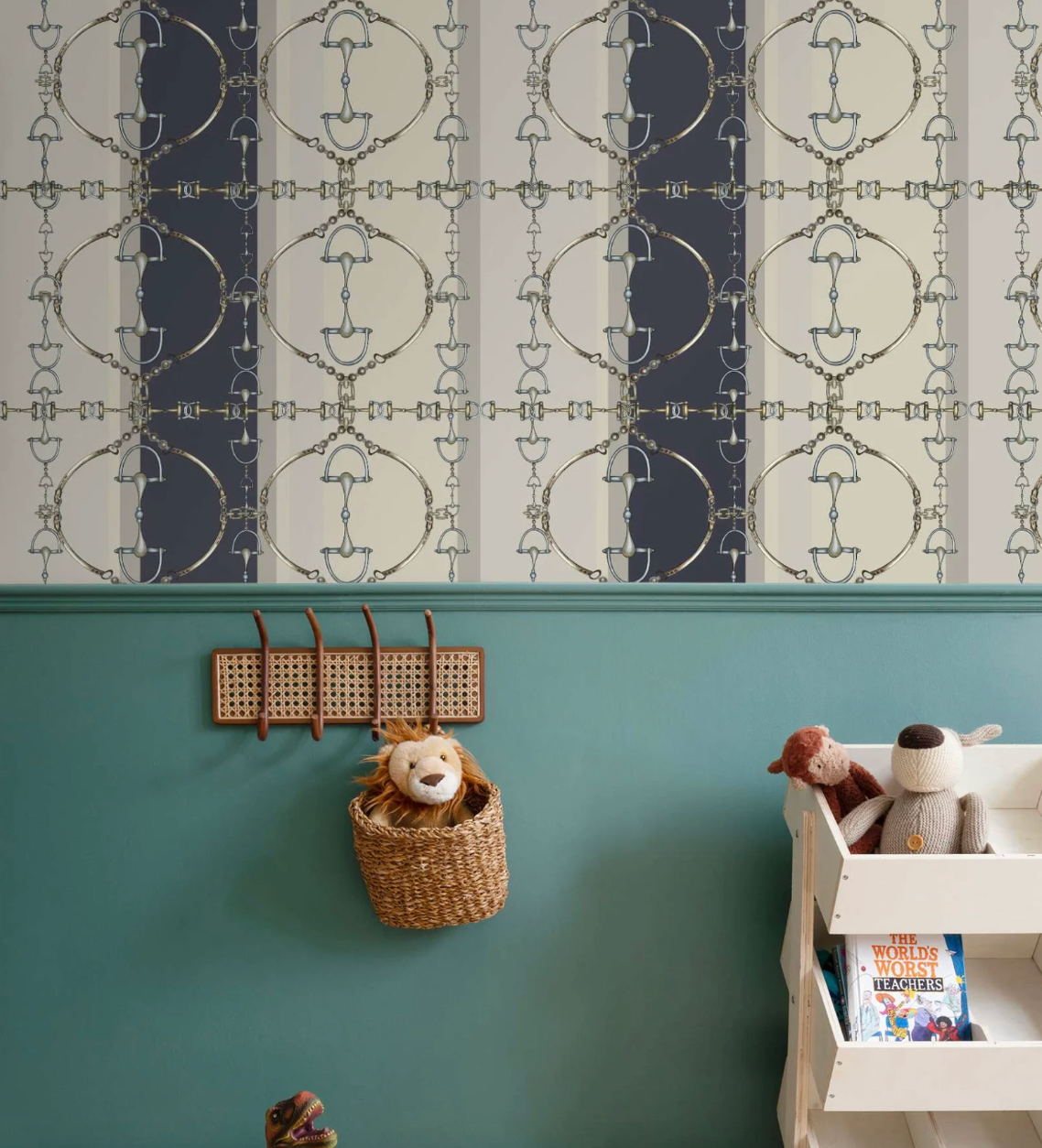 Navy Snaffle Bit Wallpaper Luxury Equestrian Home Decor Farmhouse Wall Accent Wallpaper Neutral Decor