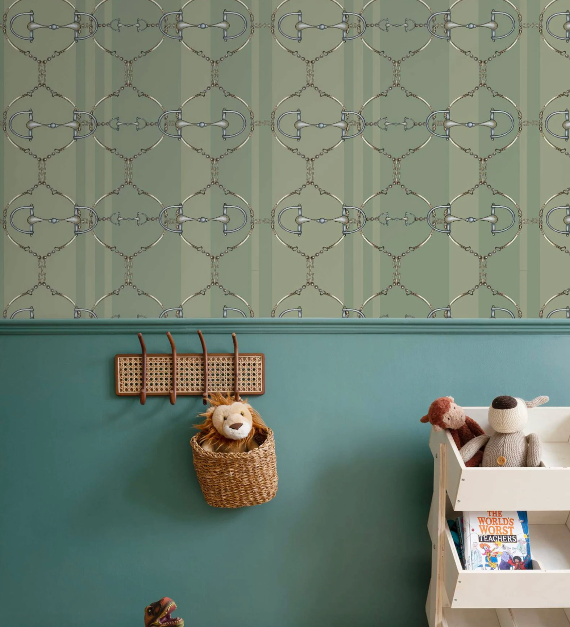 Green Snaffle Bit Wallpaper Luxury Equestrian Home Decor Farmhouse Wall Accent Wallpaper Neutral Decor