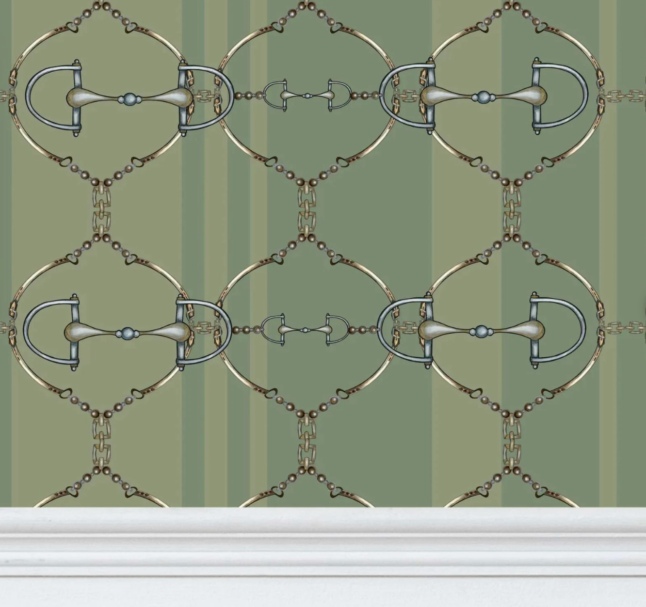 Green Snaffle Bit Wallpaper Luxury Equestrian Home Decor Farmhouse Wall Accent Wallpaper Neutral Decor