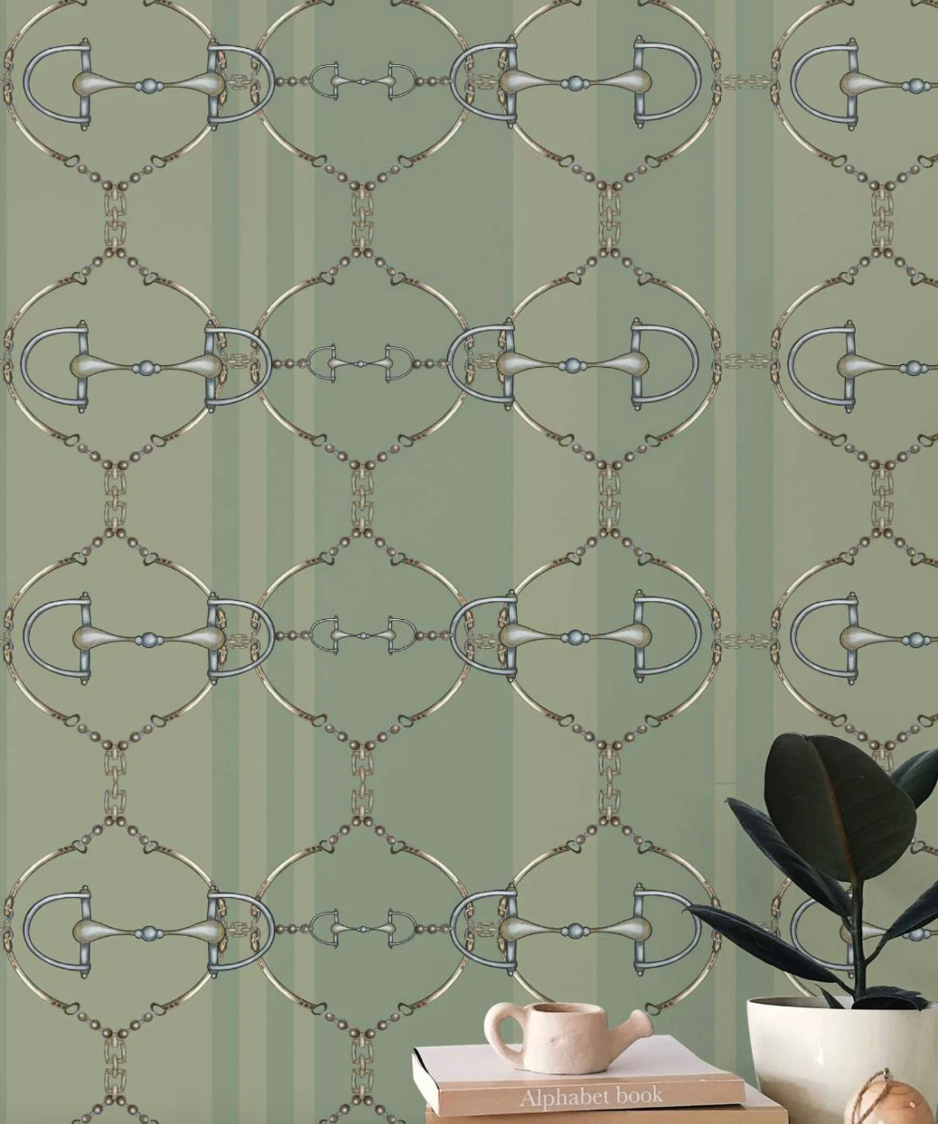Green Snaffle Bit Wallpaper Luxury Equestrian Home Decor Farmhouse Wall Accent Wallpaper Neutral Decor