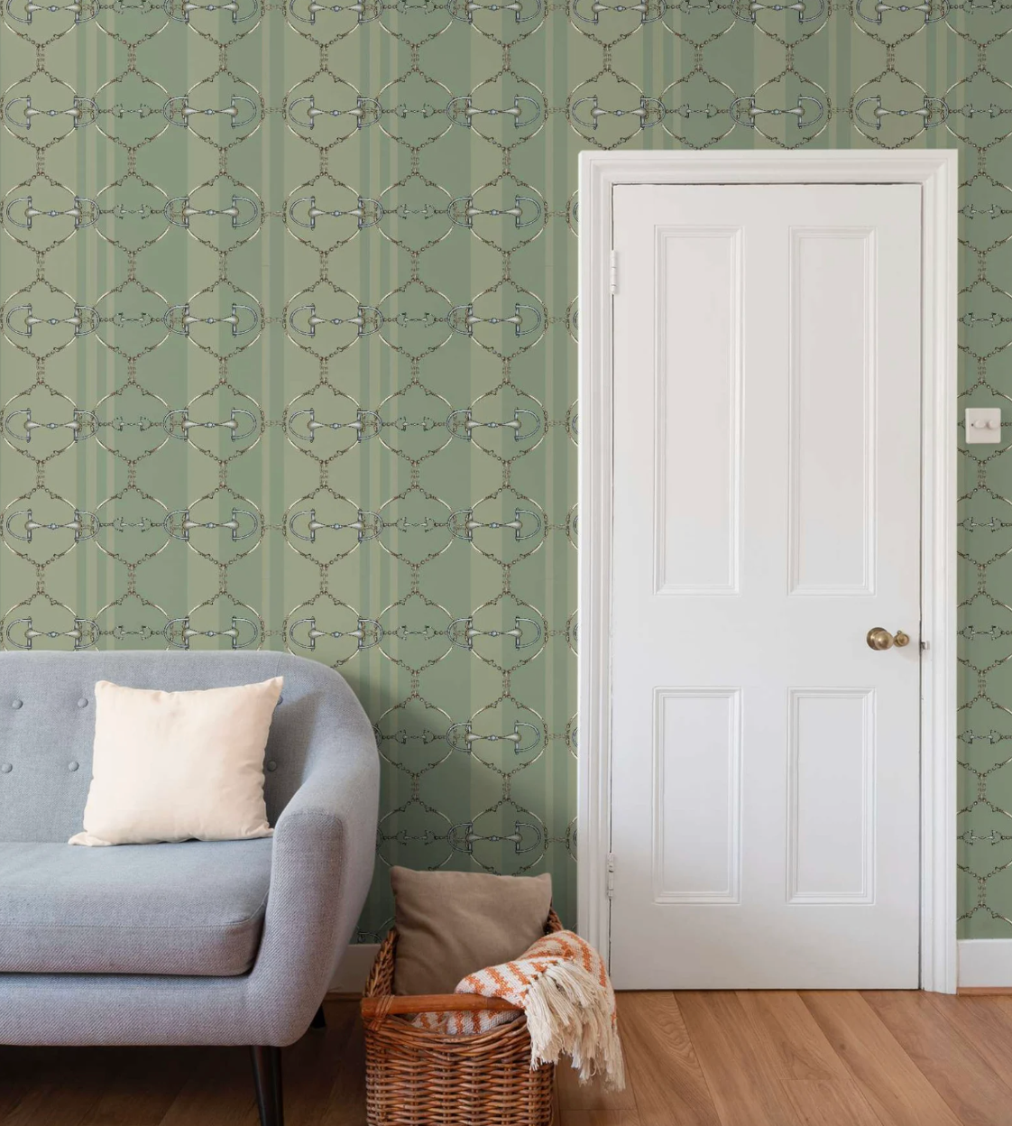 Green Snaffle Bit Wallpaper Luxury Equestrian Home Decor Farmhouse Wall Accent Wallpaper Neutral Decor