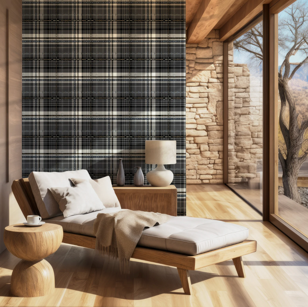 Gray and Black Equestrian Wallpaper Bit and Rein Pattern Plaid Luxury Equestrian Home Decor