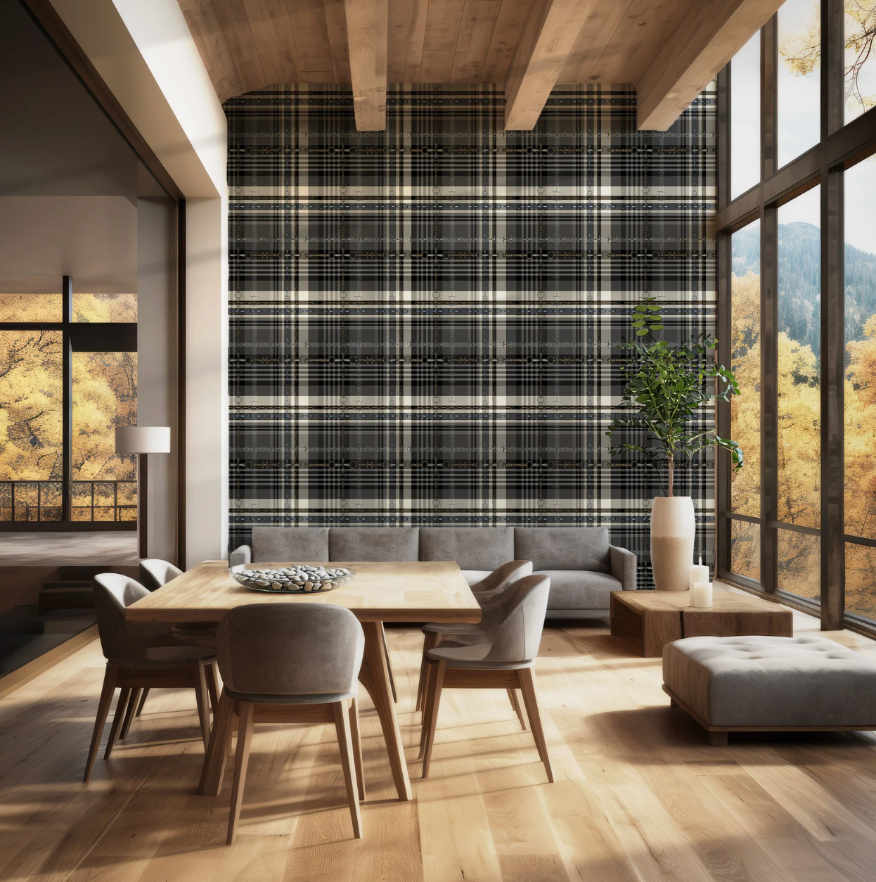 Gray and Black Equestrian Wallpaper Bit and Rein Pattern Plaid Luxury Equestrian Home Decor