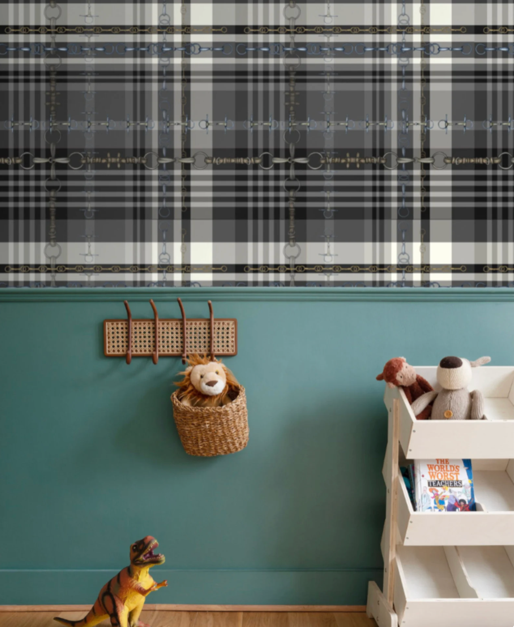 Gray and Black Equestrian Wallpaper Bit and Rein Pattern Plaid Luxury Equestrian Home Decor