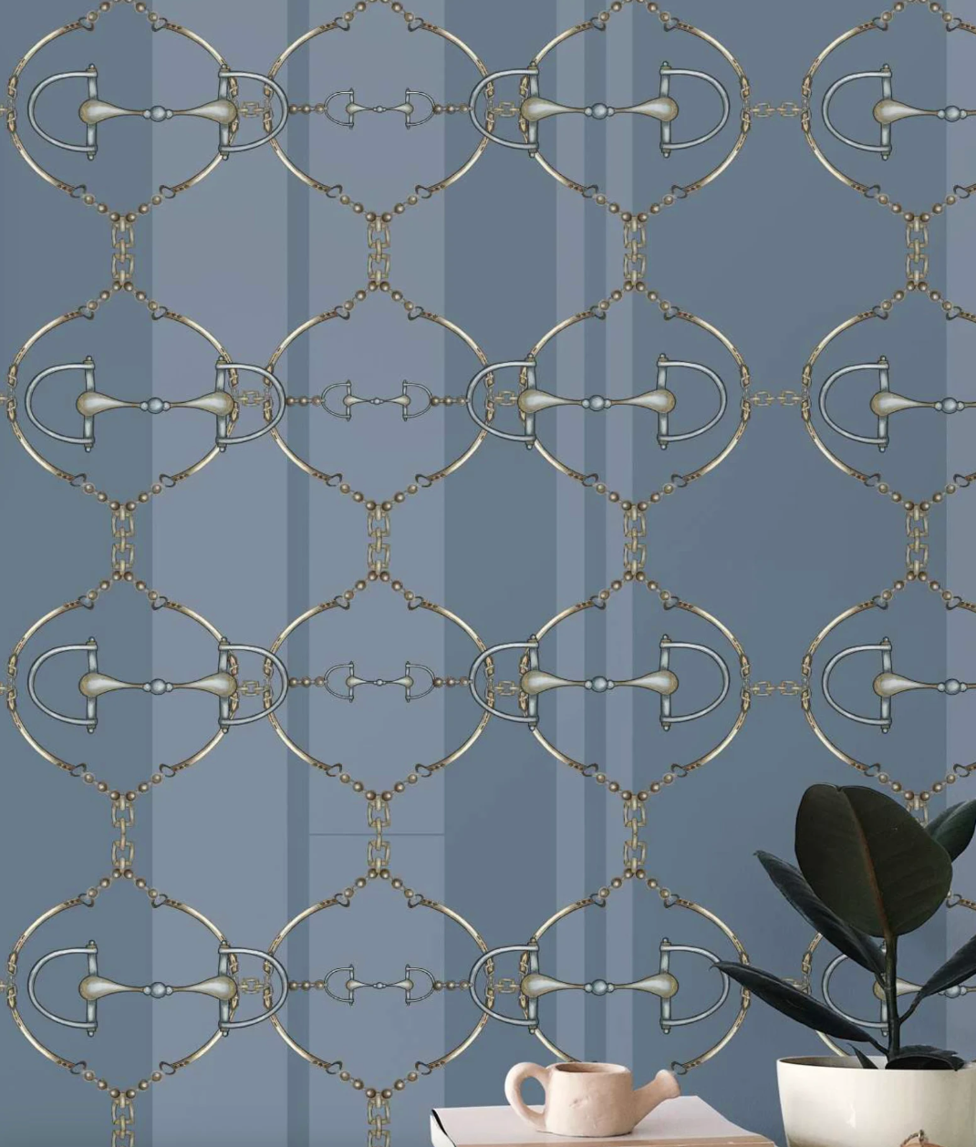 Blue Snaffle Bit Wallpaper Luxury Equestrian Home Decor Farmhouse Wall Accent Wallpaper Neutral Decor