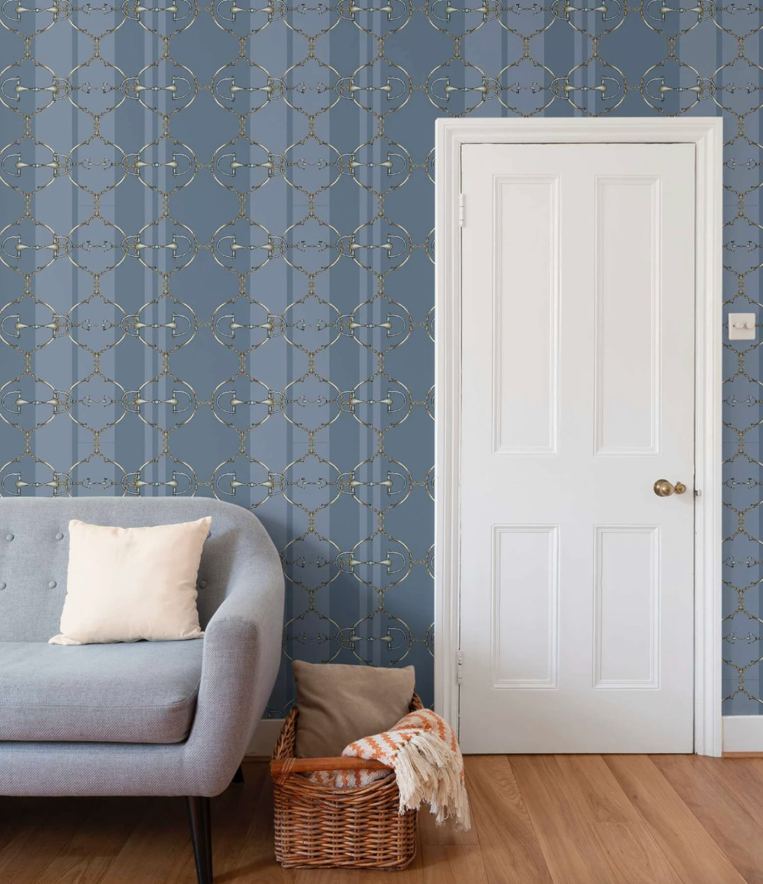 Blue Snaffle Bit Wallpaper Luxury Equestrian Home Decor Farmhouse Wall Accent Wallpaper Neutral Decor