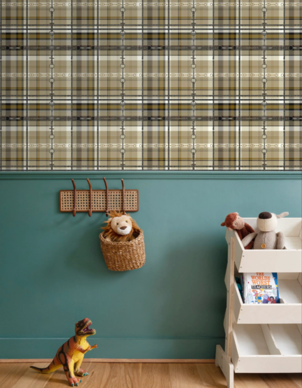 Yellow Ochre Plaid Wallpaper Bit and Rein Pattern Traditional Red and Brown Plaid Luxury Equestrian Home Decor Farmhouse Wall Accent